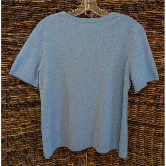 Lands' End 100% Cashmere Short Sleeve Sweater Women Medium Heather Blue Minimal - Picture 2 of 5
